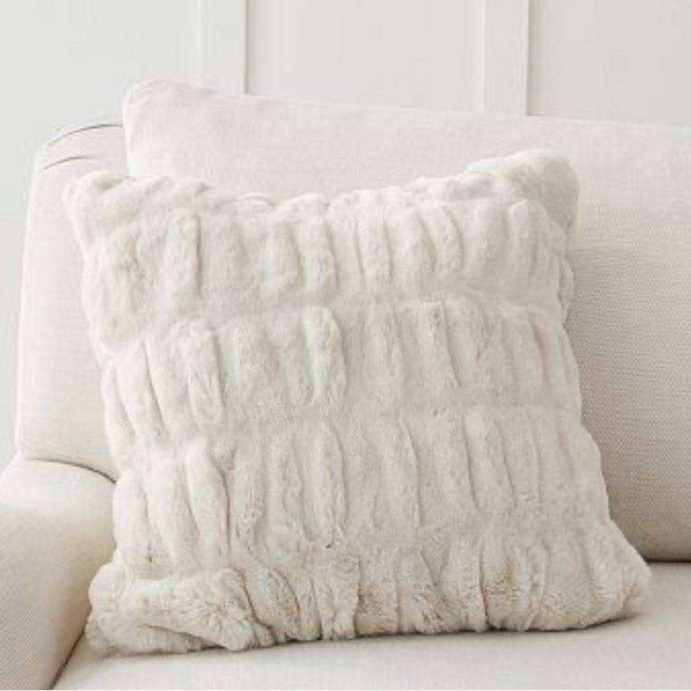 Pottery Barn Ruched Faux Fur Decorative Pillow Covers Set